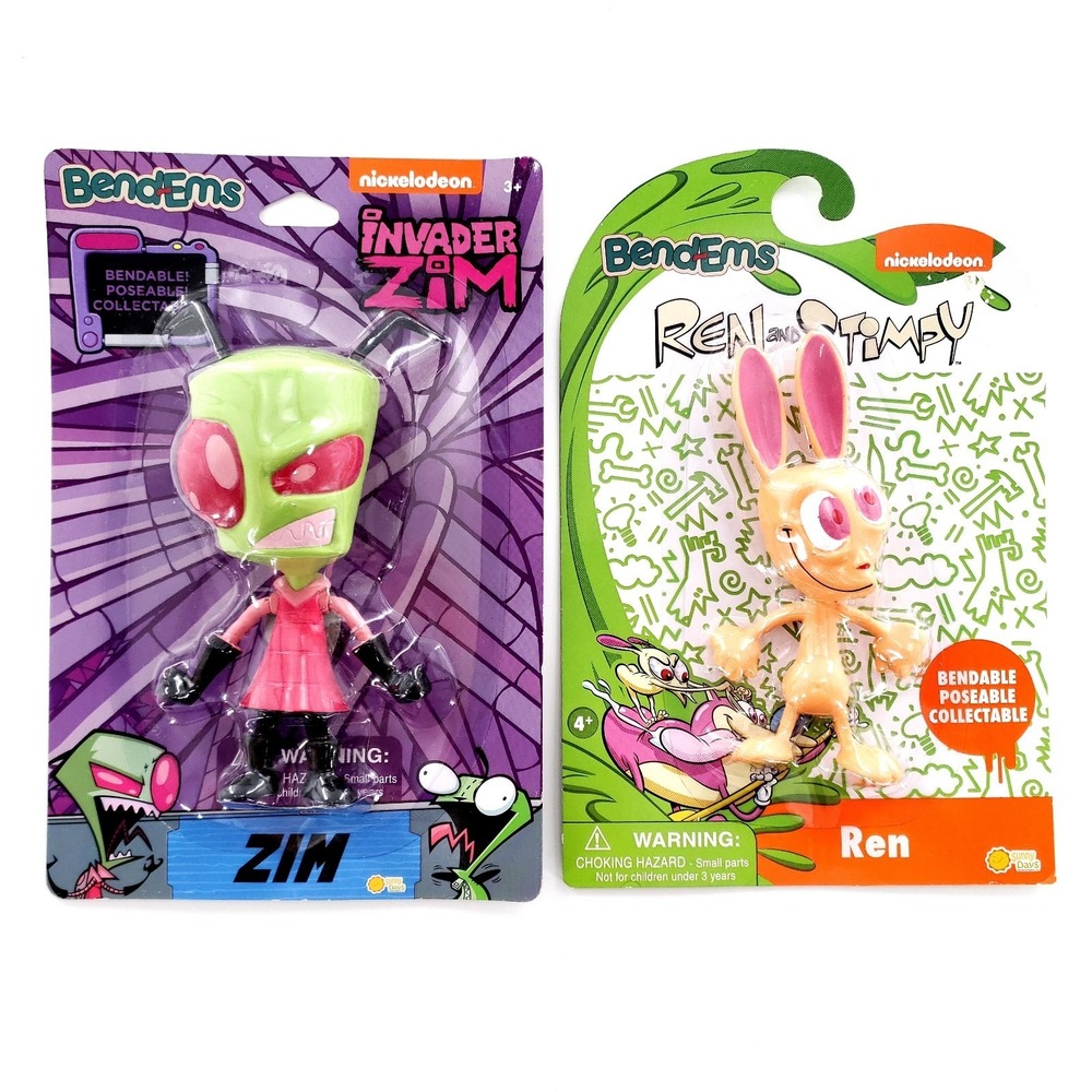 Nickelodeon Bend Ems Zim & Ren Bendable Poseable Figures Brand New Sealed